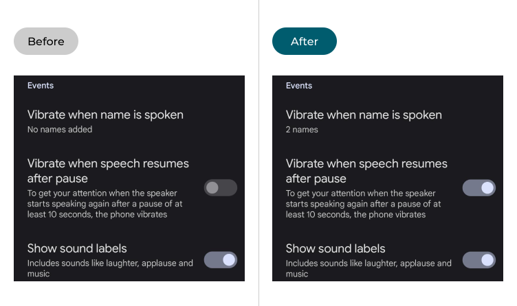 Live Transcribe with the two Vibrate options enabled